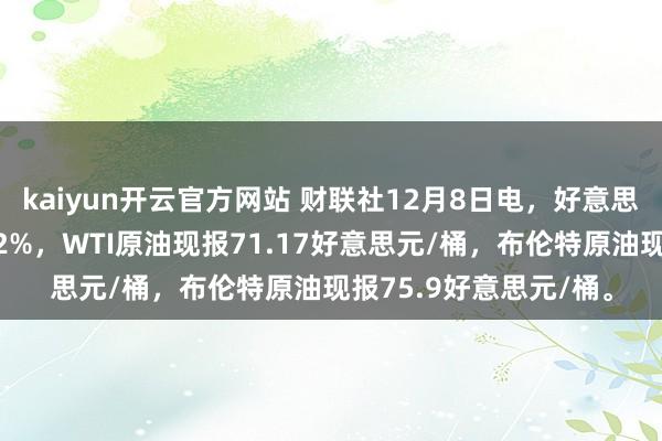 kaiyun开云官方网站 财联社12月8日电，好意思、布两油日内涨幅达2%，WTI原油现报71.17好意思元/桶，布伦特原油现报75.9好意思元/桶。